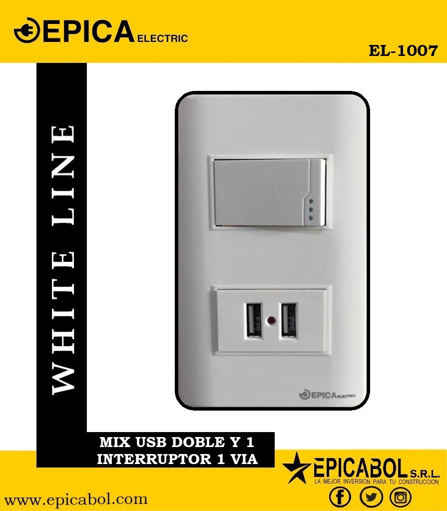 MIX USB DOBLE Y 1 INTERRUPTOR 1 VIA (Basic White Line) - Epicabol